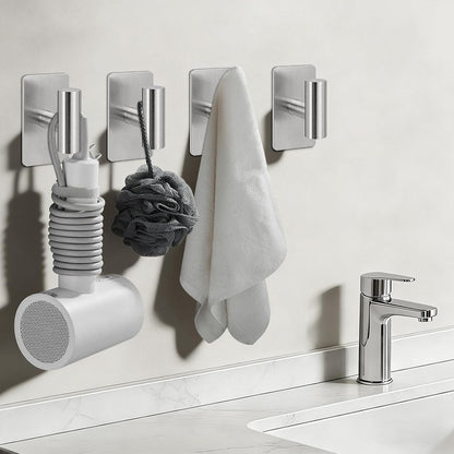 NearMoon Adhesive Hooks - Premium Stainless Steel Shower Holder Wall Hooks Heavy Duty Robe Towel Hangers Stick on Wall for Bathroom Kitchen (Brushed Nickel)