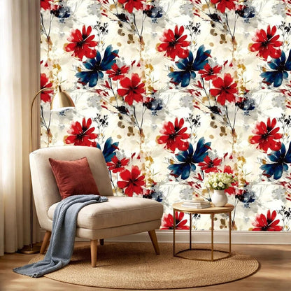 Red Watercolor Floral Peel and Stick Wallpaper Removable Self Adhesive Floral Wall Covering for Living Room Bedroom Accent Wall 17.7 x 70.8 in