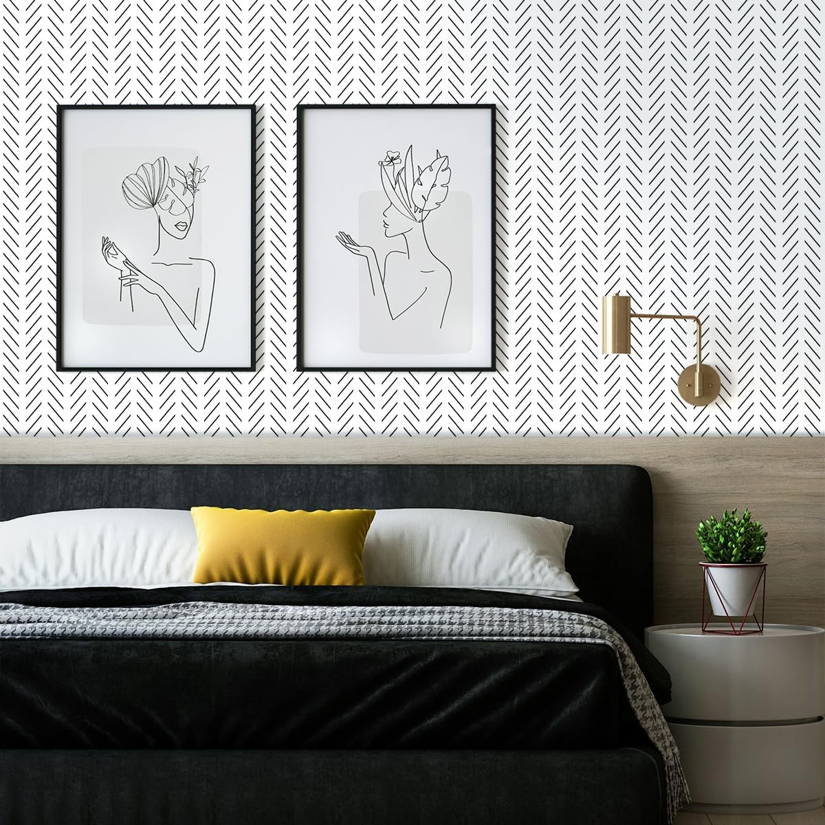 Erfoni Black and White Peel and Stick Wallpaper Modern Herringbone Contact Paper Bathroom 17.7inch x 118.1inch Geometric Removable Wallpaper Peel and Stick Self Adhesive Contact Paper for Accent Wall