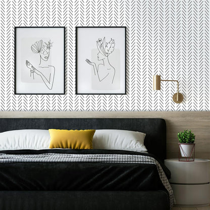 Erfoni Black and White Peel and Stick Wallpaper Modern Herringbone Contact Paper Bathroom 17.7inch x 118.1inch Geometric Removable Wallpaper Peel and Stick Self Adhesive Contact Paper for Accent Wall