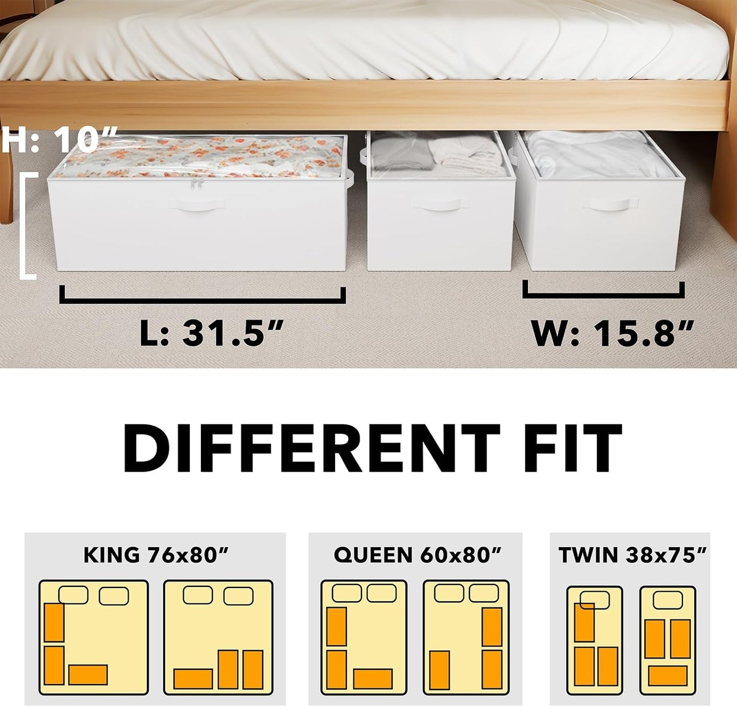 SpaceAid 3 Pack 10" High Under Bed Storage Containers, Large Underbed Storage Organizer Bins with Lids for Bedroom, Dorm, Clothes, Closet Organization, Bed Sheets and Blankets (Gray)