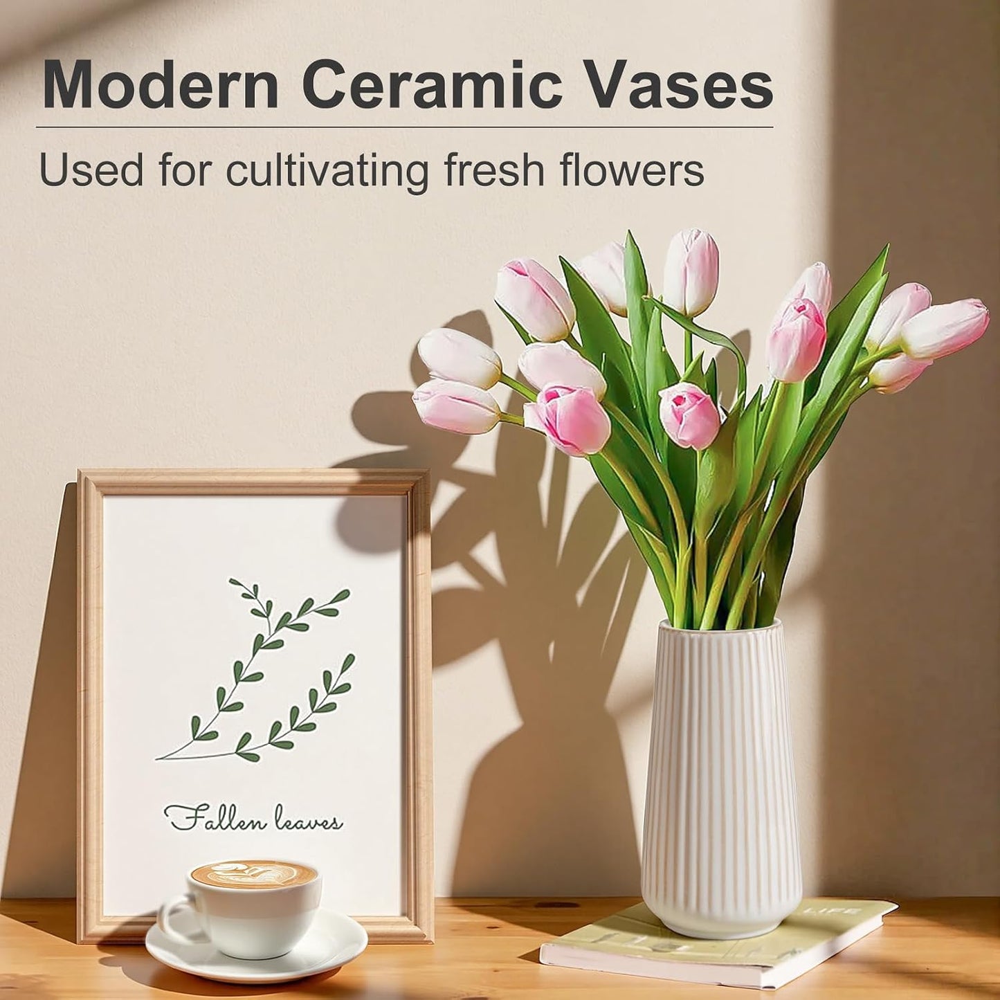 White Ceramic Vase, GUKJOB Small Cute Flower Vase for Pampas Grass, Home, Living Room, Dining Table, Farmhouse, Office Decor, Bedroom, Table, and Kitchen Shelf (White- 2PCS)