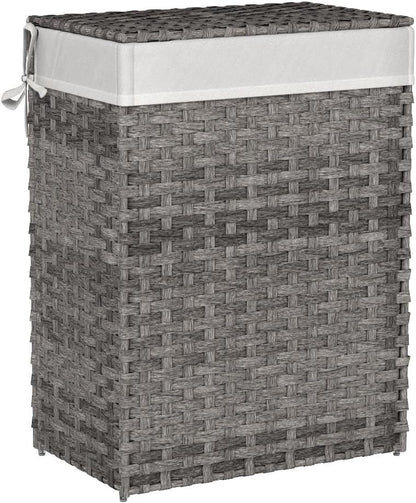SONGMICS Laundry Hamper with Lid, 23.8 Gallon (90 L) Synthetic Rattan Clothes Laundry Basket with Lid and Handles, Foldable, Removable Liner, Chestnut Brown ULCB051K02