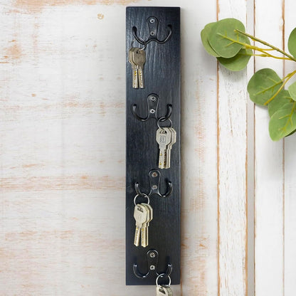 Yohsnor Vertical Key Holder for Wall - Mounted Wooden Key Rack Organizer with Hooks for Home Entryway, Laundry Room & Garage - Perfect Space-Saving Storage Solution for Keys, Wallets & Pet Leashes