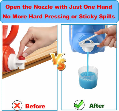 2 Pack Laundry Detergent dispenser Nozzle Switch Holder – Easy-Press Spout Opener, Drip-Free Detergent & Softener Accessory, Fits Most Large Bottles, laundry room organization
