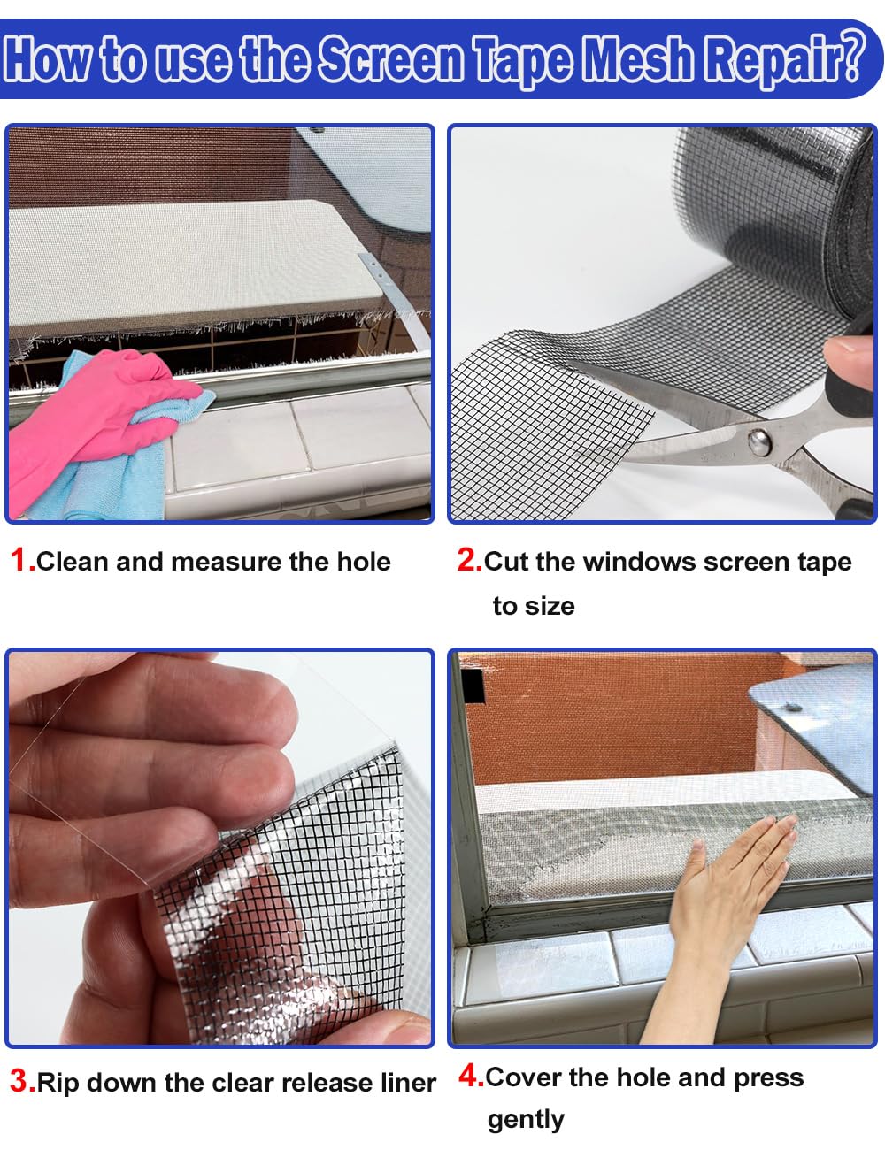 WOHOHOHO Window Screen Repair Tape, 2 in X 40 FT (480IN) Gray Screen Patch Repair Kit, 3-Layer Strong Adhesive Invisible Screen Tape Mesh Repair for Windows, Doors Garage Mosquito Net Magnetic Screen
