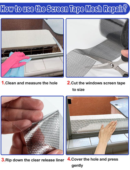 WOHOHOHO Window Screen Repair Tape, 2 in X 40 FT (480IN) Gray Screen Patch Repair Kit, 3-Layer Strong Adhesive Invisible Screen Tape Mesh Repair for Windows, Doors Garage Mosquito Net Magnetic Screen