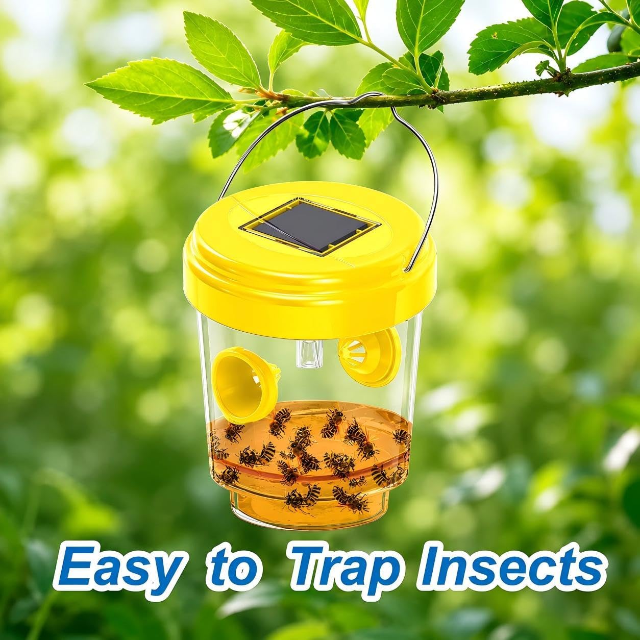 Wasp Traps Outdoor Hanging, Wasp Trap Solar Powered, Bee Traps for Outside, Yellow Jacket Trap Hornet Trap Bee Wasp Catcher for Garden Patio Yard Orchard, 4 Packs