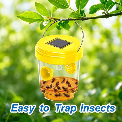 Wasp Traps Outdoor Hanging, Wasp Trap Solar Powered, Bee Traps for Outside, Yellow Jacket Trap Hornet Trap Bee Wasp Catcher for Garden Patio Yard Orchard, 4 Packs