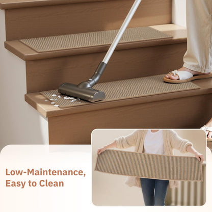 1PC Jute Stair Treads for Wooden Steps-Stairs Carpet Non Slip-Peel and Stick Stair Treads Indoor, Adhesive Staircase Step Treads Residue Free, Durable Natural Stair Runner Rug,8"x30" Beige