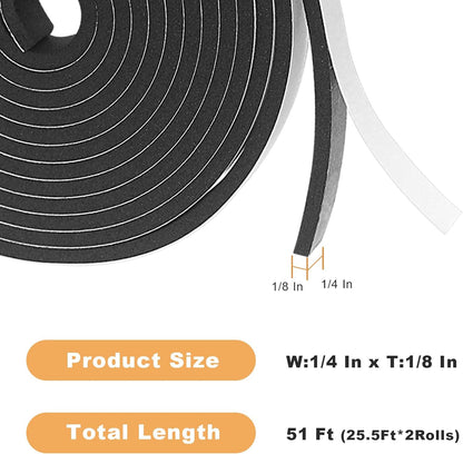 Weather Stripping Door Seal Strip for Doors and Windows, 1In x 1/8In x 33Ft x 2 Roll Foam Insulation Tape Self Adhesive,Sound Proof,Weatherstrip,Pipe Cooling, Air Conditioning Seal Strip - Colors A