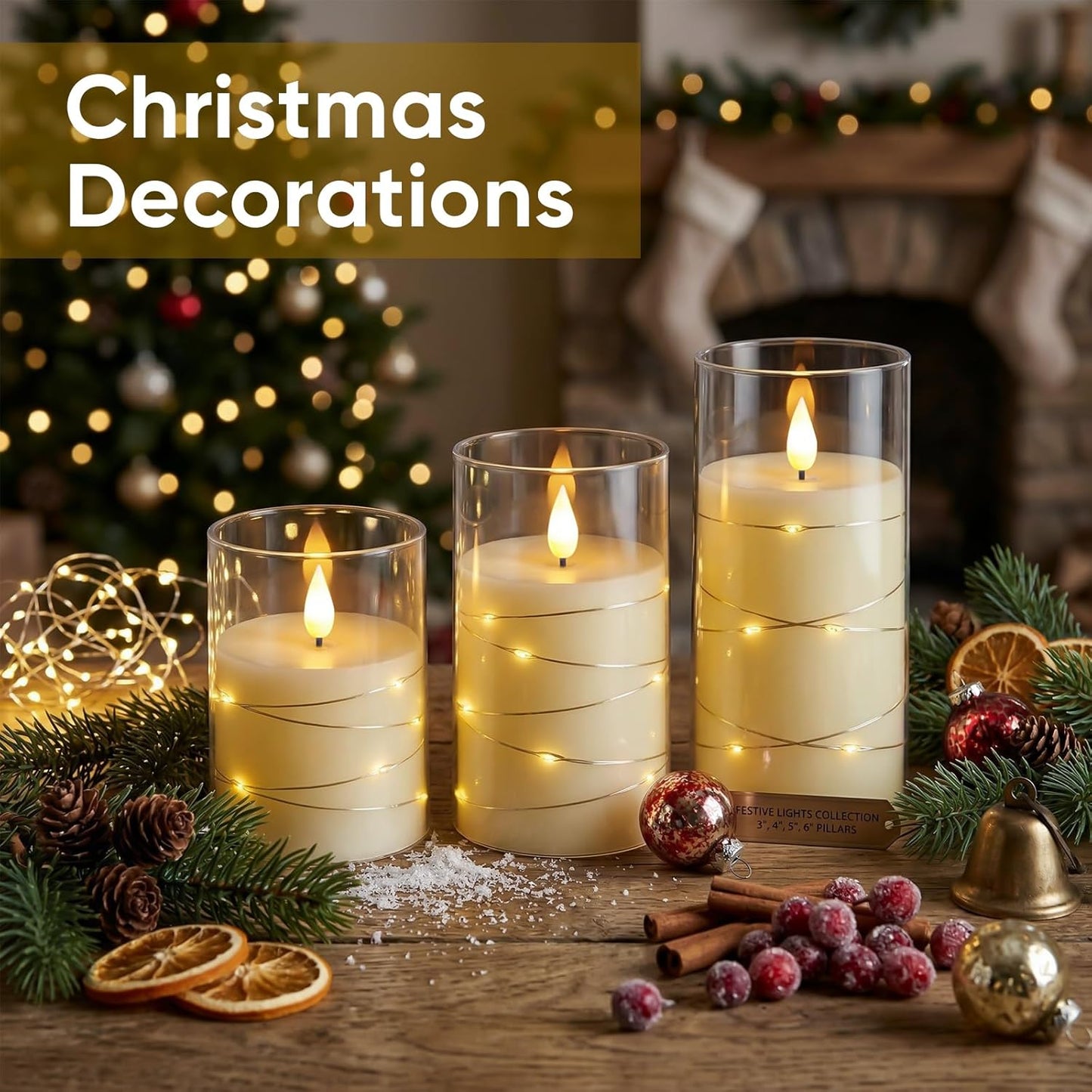 Amagic Red Flameless Candles 3 Set, Flickering Battery Operated Candles Embedded Fairy String Light, Realistic Pillar Candle with Remote Control and Timer, Acrylic, D3 x H4 5" 6"