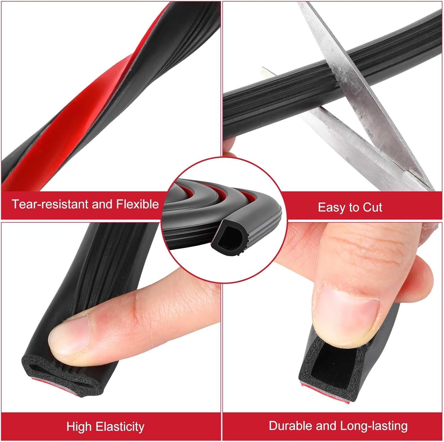 Pangda 13Ft D Shape Rubber Weather Stripping Foam Self-Adhesive EPDM Seal Strip for Noise Reduction Waterproof Dustproof for Cars Boats RVs Windows Doors (3/4" W x 3/4" H)