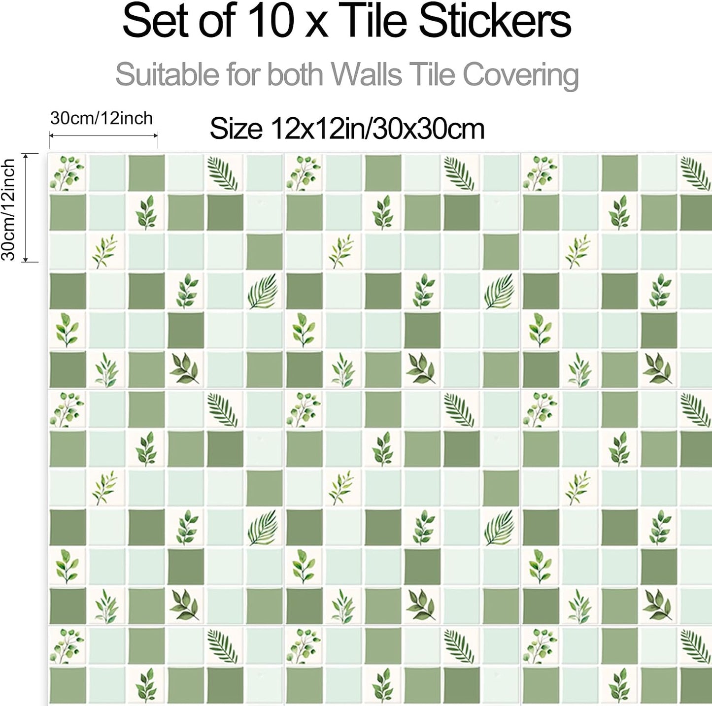 Peel & Stick Tile Stickers Waterproof Self-Adhesive Backsplash Stickers for Kitchen Bathroom Decor 10 Pack 11.8''x11.8'' (Light Green)