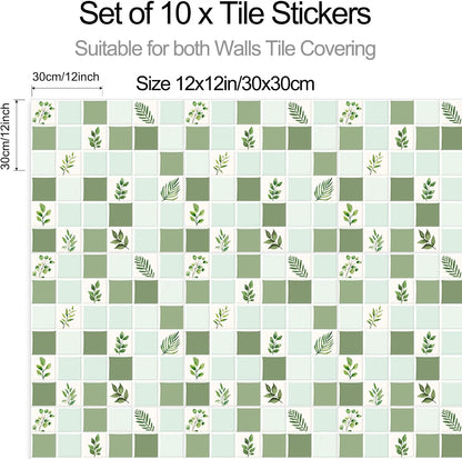 Peel & Stick Tile Stickers Waterproof Self-Adhesive Backsplash Stickers for Kitchen Bathroom Decor 10 Pack 11.8''x11.8'' (Light Green)