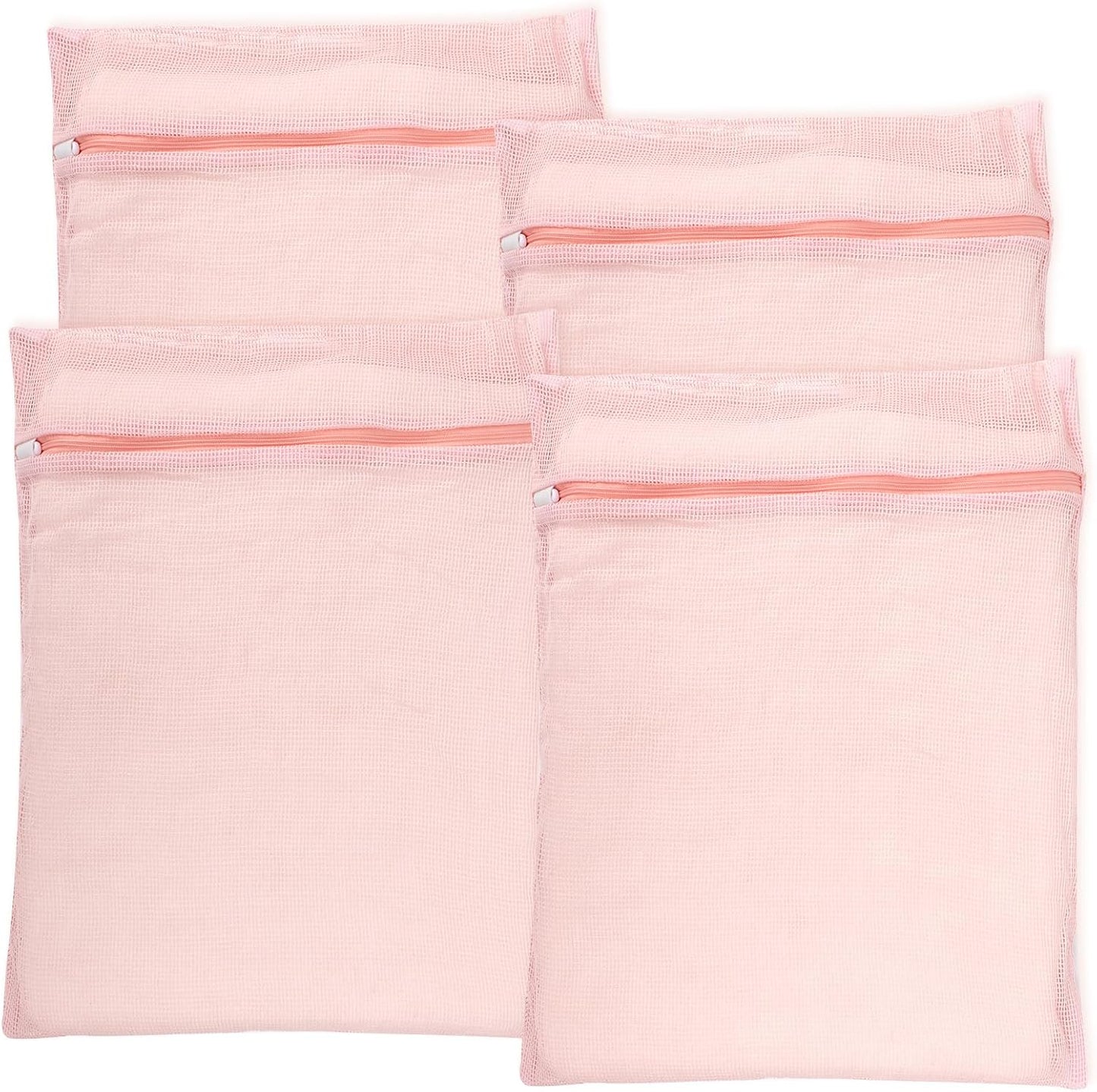 4-Piece Pink Medium Durable Organic Cotton Mesh Laundry Bags with Sturdy Zippers and Breathable Mesh are Delicate Laundry Bags for Underwear, Clothes, Pants and Socks
