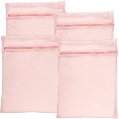 4-Piece Pink Medium Durable Organic Cotton Mesh Laundry Bags with Sturdy Zippers and Breathable Mesh are Delicate Laundry Bags for Underwear, Clothes, Pants and Socks