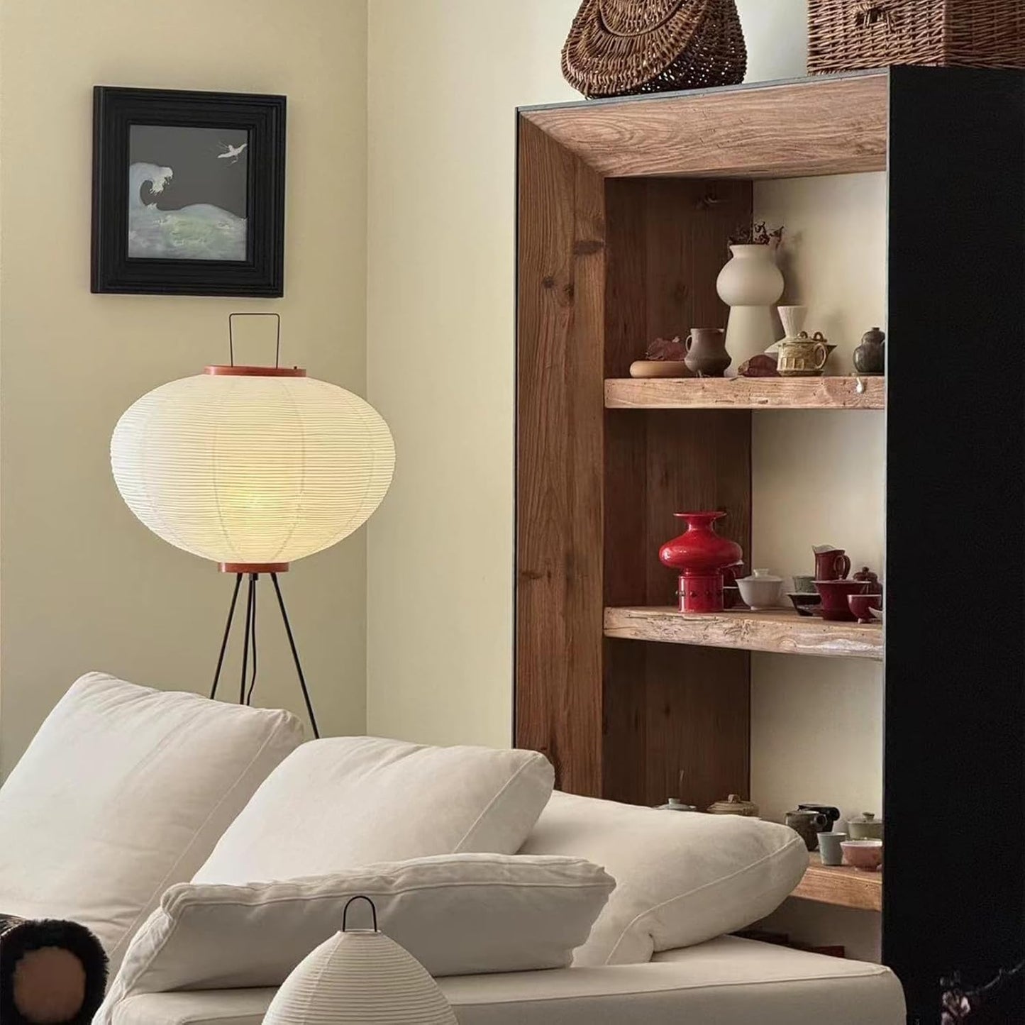 Japanese Rice Paper Floor Lamp - 3000K Color Bulb Included 49.2 Inches White Akari Standing Light - Handmade Japandi Noguchi Lamp with Lantern Lamp Shade for Bedroom Dining Room Living Room