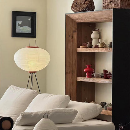 Japanese Rice Paper Floor Lamp - 3000K Color Bulb Included 49.2 Inches White Akari Standing Light - Handmade Japandi Noguchi Lamp with Lantern Lamp Shade for Bedroom Dining Room Living Room