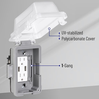 Bates- Weatherproof Electrical Outlet Cover, 1-Gang Outdoor Plug Cover | For Protection Against Rain Dust & Outdoor Use
