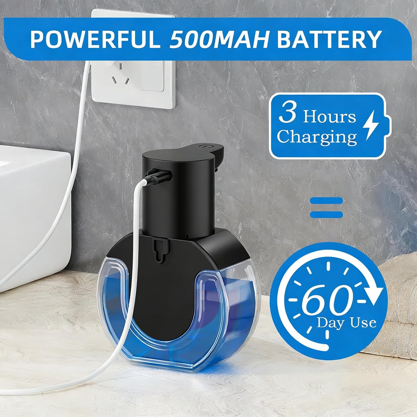 Automatic Soap Dispenser Touchless,Rechargeable Foaming Soap Dispenser,15oz/420ml Smart Hand Soap Dispensers,4-Level Adjustable,Wall Mount for Bathroom Kitchen Dish Soap,Hands-Free