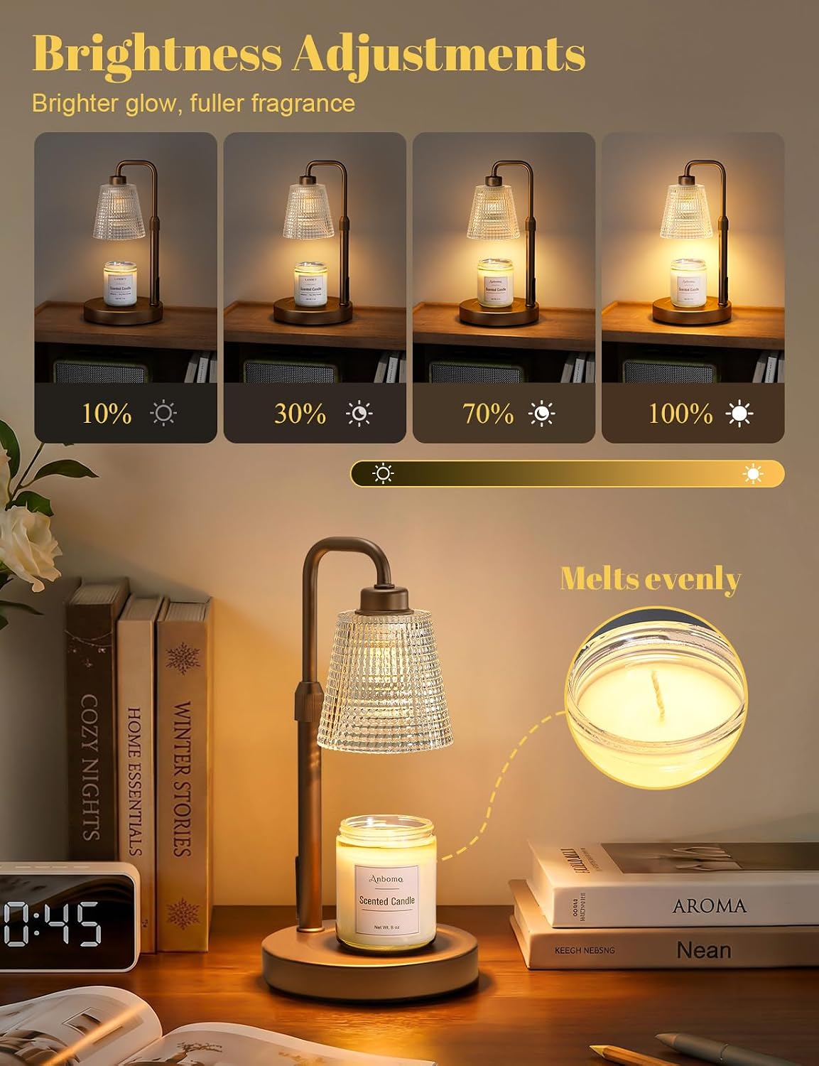 Candle Warmer Lamp with Timer Dimmable, Wax Warmer for Scented Jar Candles, Adjustable Height Candle Lamp for Home Decor, Birthday Gifts for Women Mom House Warming Gifts, Matte Black