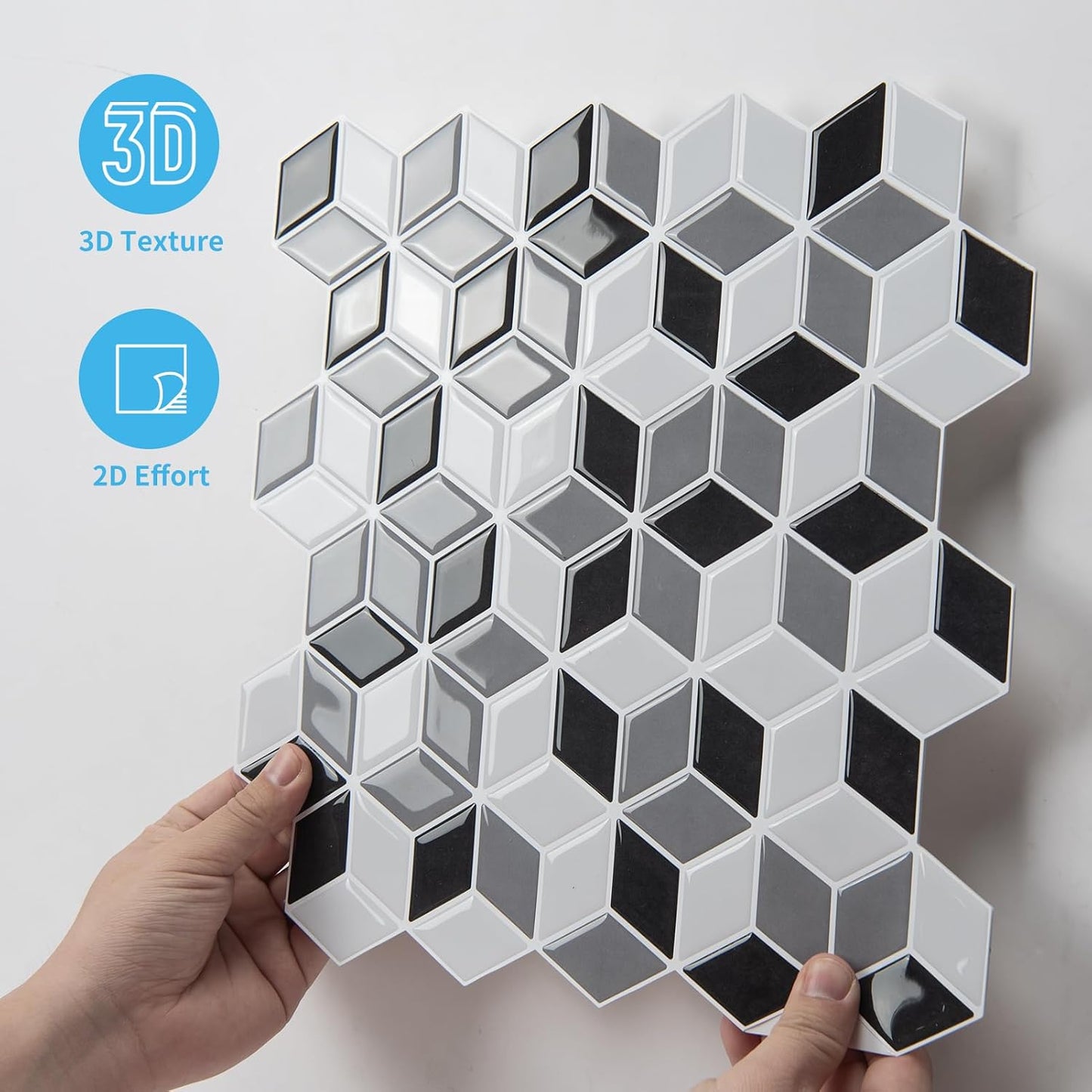Art3d 10-Sheet Peel and Stick Backsplash Tiles, 12x12 Inch Self-Adhesive 3D Wall Tiles for Kitchen, Bathroom, Countertop - Thickened Waterproof Design (Graphite Gray)