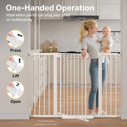 Cumbor 29.7-48" Baby Gate for Stairs, Mom's Choice Awards Winner-Dog Gate for Doorways, Auto Close Safety Pet Gate for Dogs Indoor, Easy Install Pressure Mounted Child Gate with Walk Thru Door, Brown