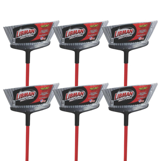Libman Commercial 1102 Rough Surface Angle Broom, 15" Wide, Steel Red Handle and Gray Bristles (Pack of 6)