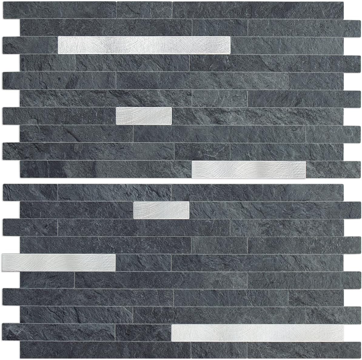 AULIGET 20 Sheets Peel and Stick Backsplash, Black & Grey Wood Look PVC Mixed Metal Stick on Backsplash Tiles for Kitchen
