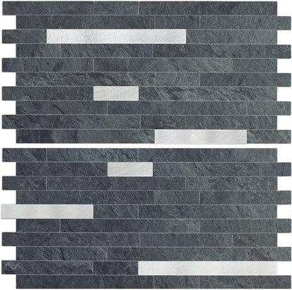 AULIGET 20 Sheets Peel and Stick Backsplash, Black & Grey Wood Look PVC Mixed Metal Stick on Backsplash Tiles for Kitchen