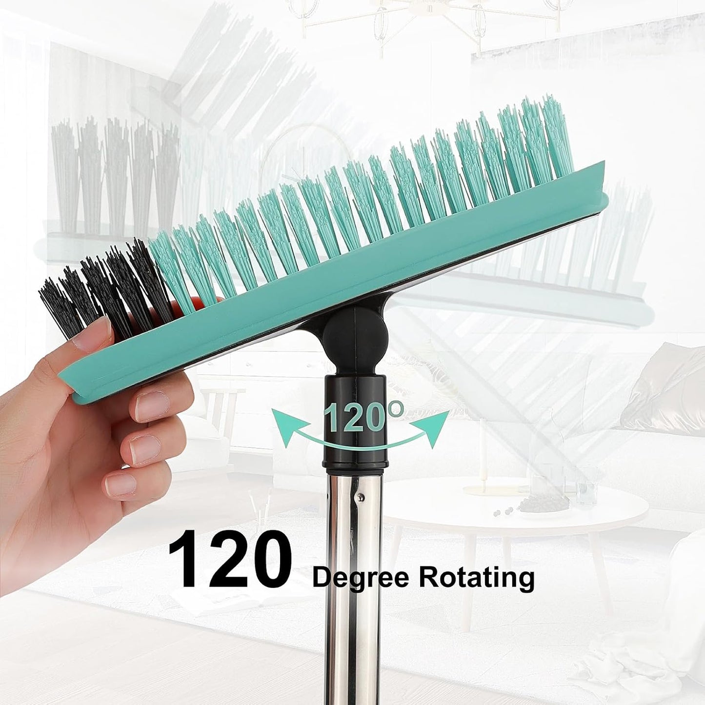 Grout Cleaner Brush with Long Handle, V-Shaped Floor Scrub Brush Swivel Grout Brush Stiff Bristle Floor Grout Scrubber for Bathroom, Tile Line, Crevice, Kitchen, Wall, Deck, Garage (Blue)