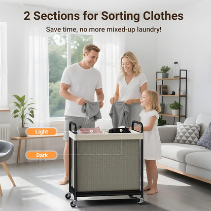 ELYKEN Laundry Hamper 3 Section, 120L Rolling Laundry Sorter with Removable Liner Bag, Laundry Basket with Wheels, Steel Frame with Metal Handle, Clothes Hamper Cart for Laundry Room & Bedroom