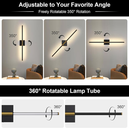 Battery Operated Wall Sconce Set of Two with Remote Control, 3000K-6000K Dimmable Black Wall Lights, Timable LED Wireless Wall Sconces, 350° Ratate for Bathroom, Living Room, Hallway 29.1 Inch