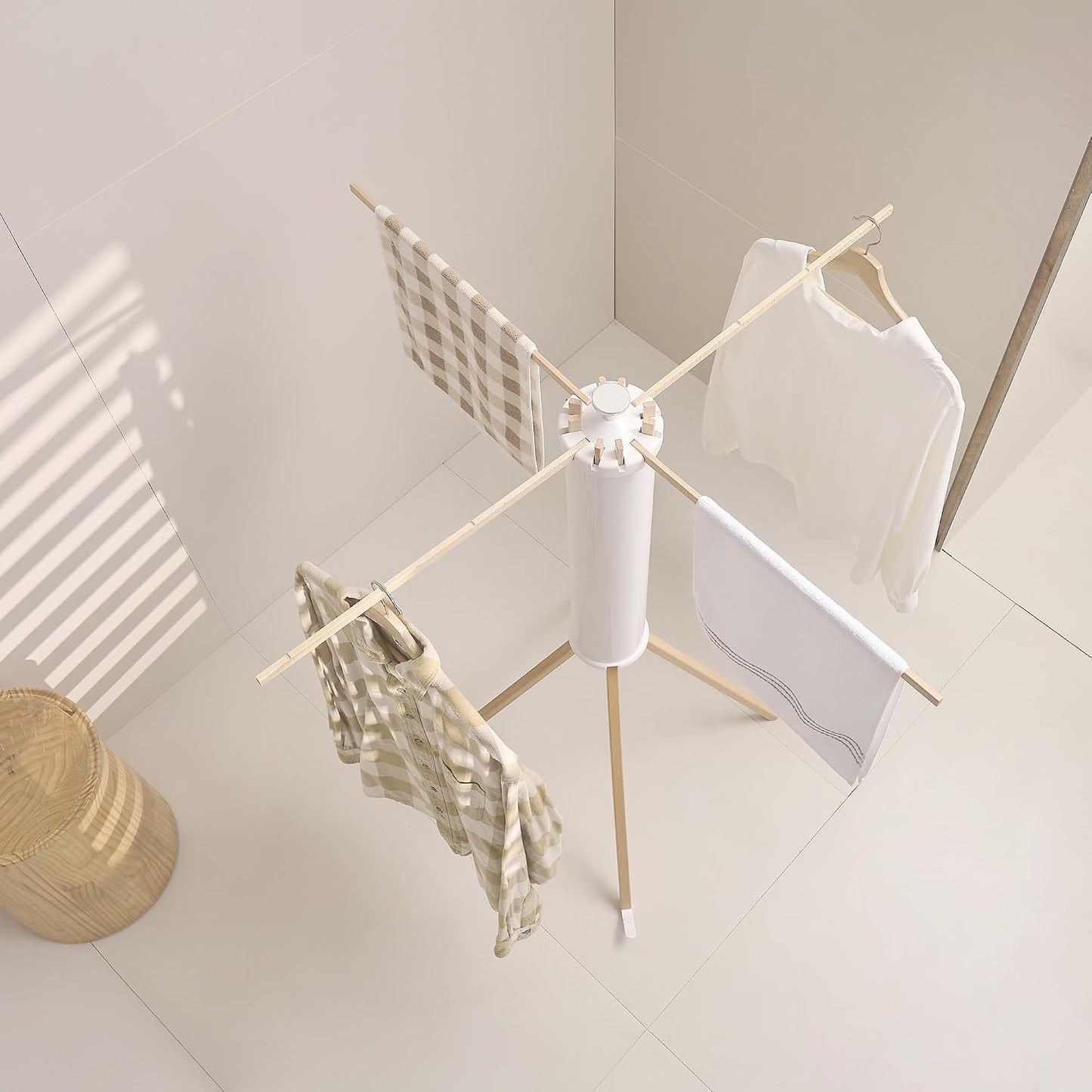 JOOM Tripod Clothes Drying Rack, Garment Rack Portable and Foldable Space Saving Laundry Drying Rack - Drying Rack Clothing Floor Folding Balcony Bedroom Household Wooden