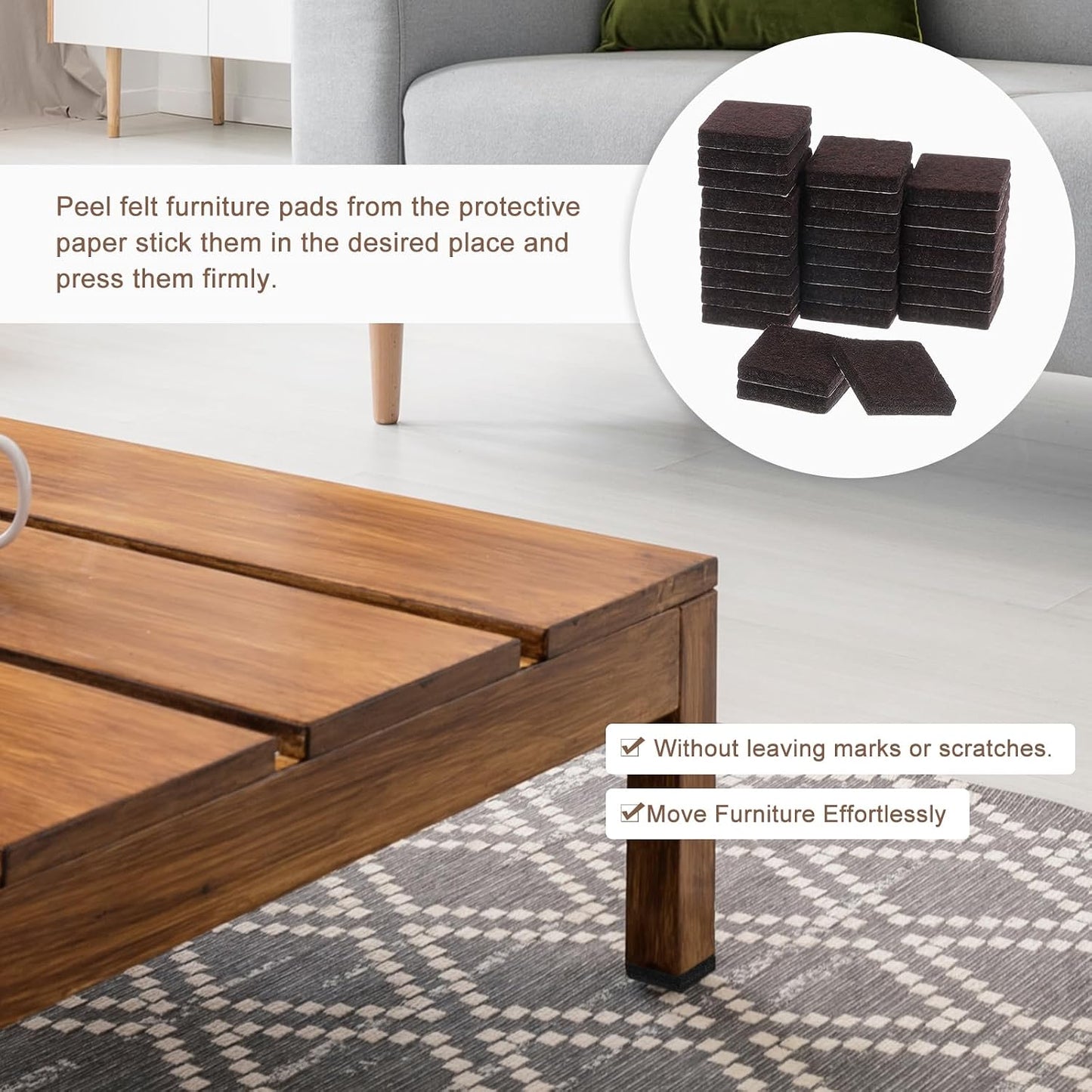 uxcell Furniture Pads, 24Pcs 1.5" - Square Self Adhesive Felt Furniture Pads, Floor Protectors for Furniture Feet Chairs Legs Hardwood Floors (Black)