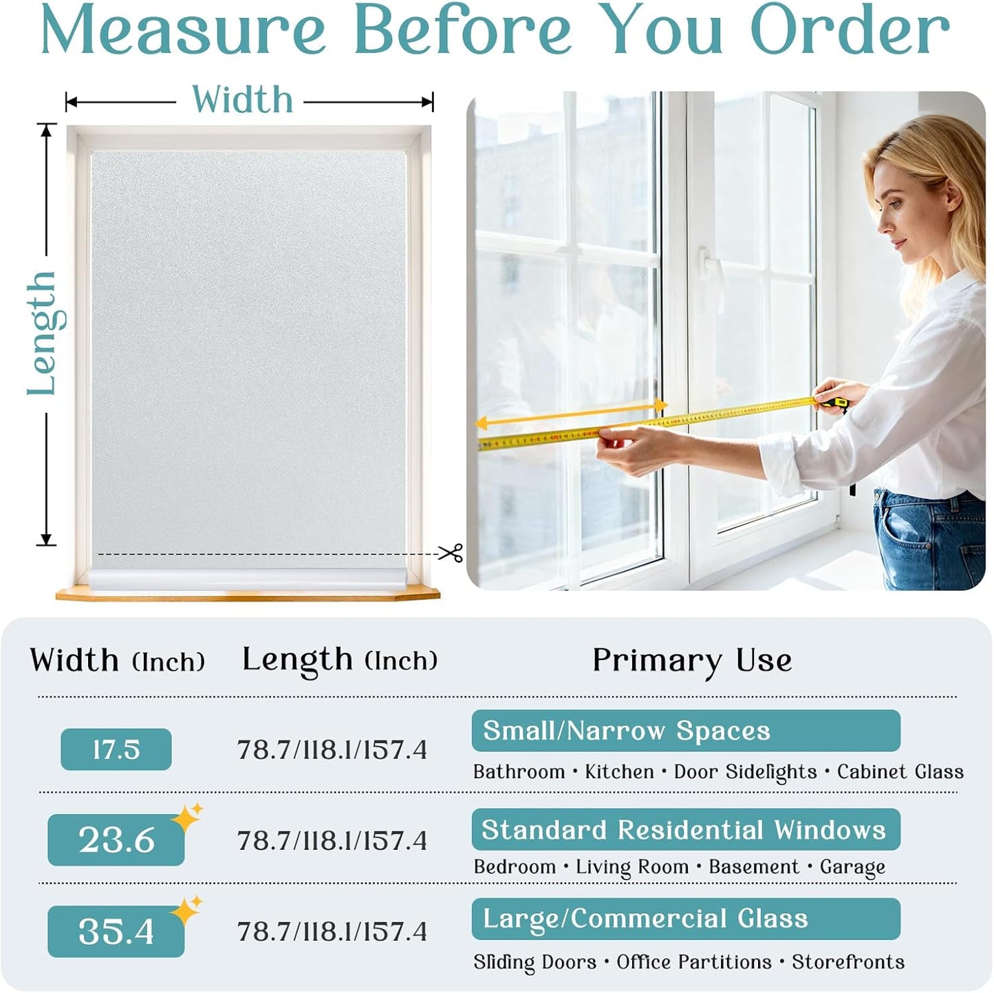 Haton Window Privacy Film Frosted Glass Film for Door Bathroom Shower, Peel & Stick, Day & Night, Papel para Ventanas Privacidad, Covering Sticker Removable Decorative Translucent Pure 17.5" x 78.7"