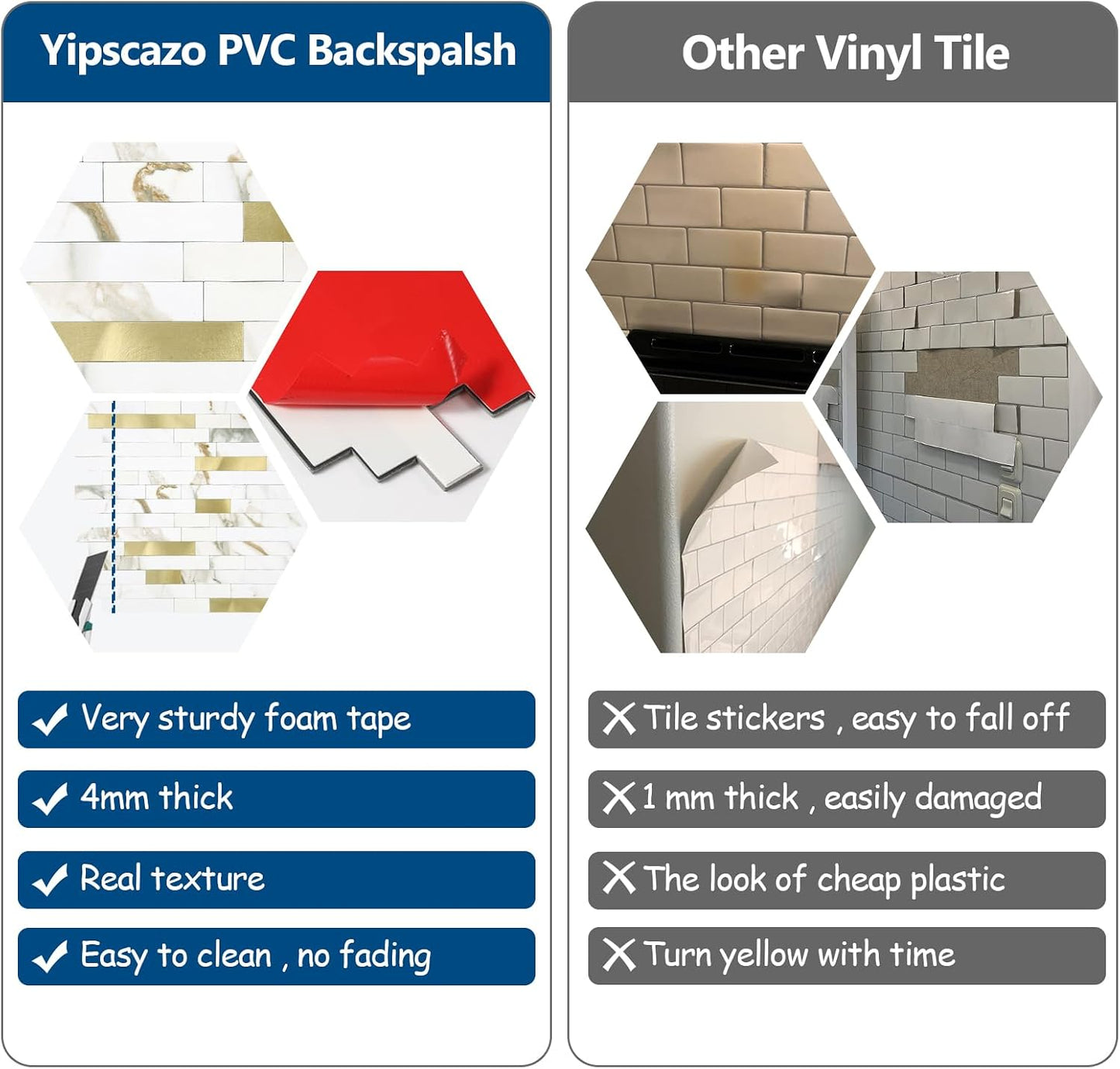 Yipscazo 2026 New Upgrade 11.34" X 11.57" Peel and Stick Backsplash, Stick on Backsplash Tiles for Kitchen, Bathroom, Fireplace (10 Sheets, Beige Rocks + Rose Gold)