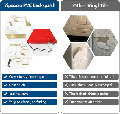 Yipscazo 2026 New Upgrade 11.34" X 11.57" Peel and Stick Backsplash, Stick on Backsplash Tiles for Kitchen, Bathroom, Fireplace (10 Sheets, Beige Rocks + Rose Gold)