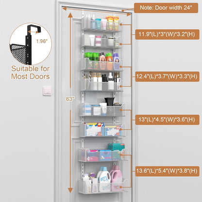 VyGrow Over The Door Organizer, Metal Door Organizer Hanging with 5 Adjustable Baskets and Coat Hook, Behind The Door Storage for Bedroom Closet Bathroom Pantry Cabinet Kitchen, Black