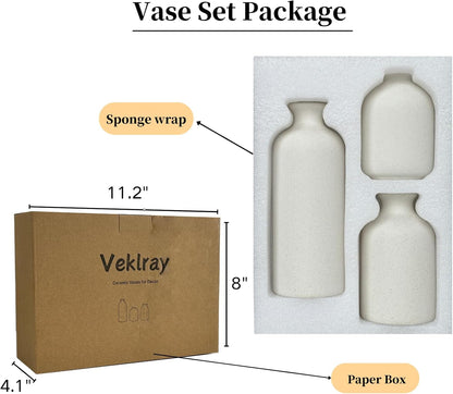 Small Ceramic Vase Set of 3, Boho Home Decor Vases for Dried Flowers,Farmhouse,Shelf,Bathroom,Centerpiece for Entryway Table Decoration Gifts