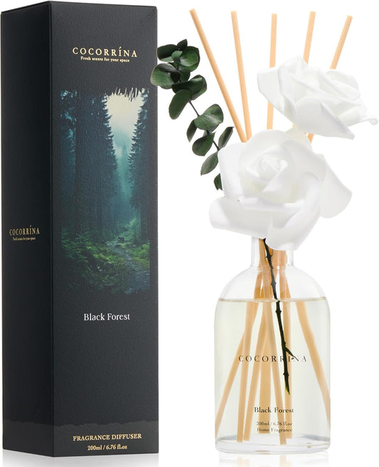 COCORRÍNA Reed Diffuser - Eucalyptus & Moss Scent, 6.76 fl oz Essential Oil with 8 Reed Sticks - Home Fragrance for Bedroom Bathroom Shelf Décor