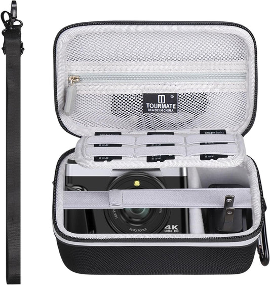 Hard Storage Case for Gavonde/Pedtail/JGIPL Digital Camera-Versatile Camera Bag with Crossbody/Neck Strap&Organizer Compartments for Batteries&Memory Cards(Box for Sale) (Black & Reflective Zipper)