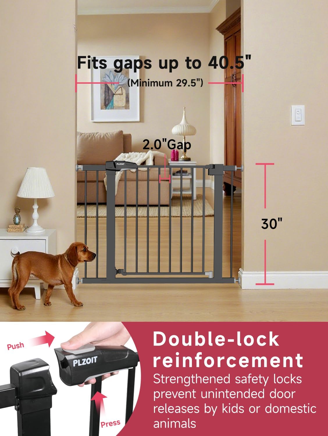 29.5-40.5" Baby Gate for Stairs, Dog Gate for Doorways, Walk Thru Auto Close Metal Baby Safety Gate for The House, Stairs and Doorways, Child Gate Pressure Mounted, Pet Gate for Dog Indoor - Black