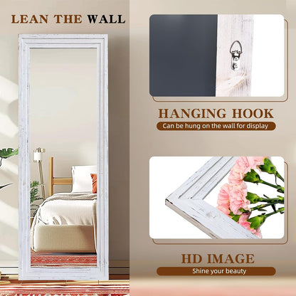 Full Length Mirror 65"x22" with Stand Solid Wood Frame Floor Large Mirror for Living Room, Bedroom Hanging Standing or Leaning Wall-Mounted, New Black