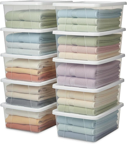 HOMZ 2-Pack Snaplock, Small Clear Plastic Storage Organizer Bins w/ Lids, 28 Quart, Gray - Stackable Container Boxes for Bedroom, Bathroom, Garage, and Office Organization
