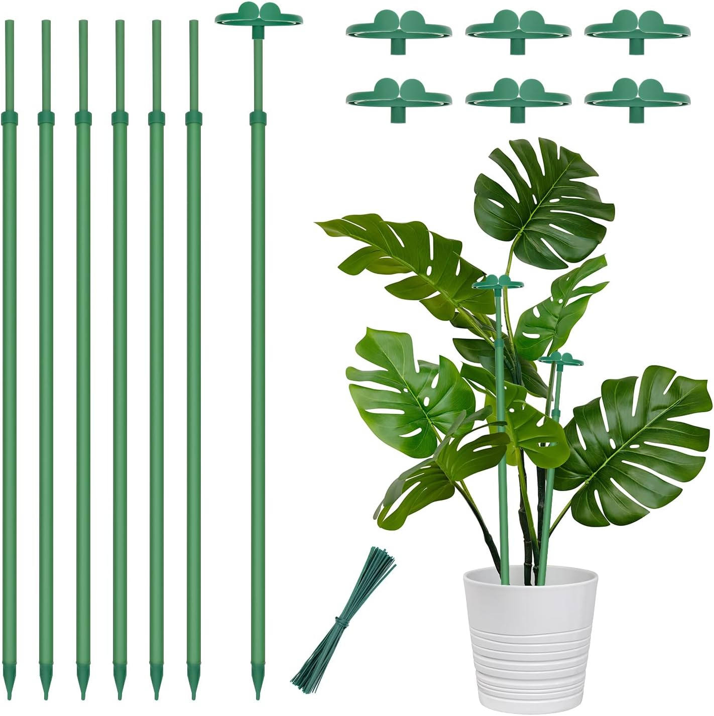 Extendable Plant Stakes, Length Scalable from 17.9IN to 42.3IN Plant Support Stake, Orchid Sticks with Clips for Indoor Outdoor,Garden Stakes for Plant,Tomato,Vegetables,Monstera,Vine - 3Pack