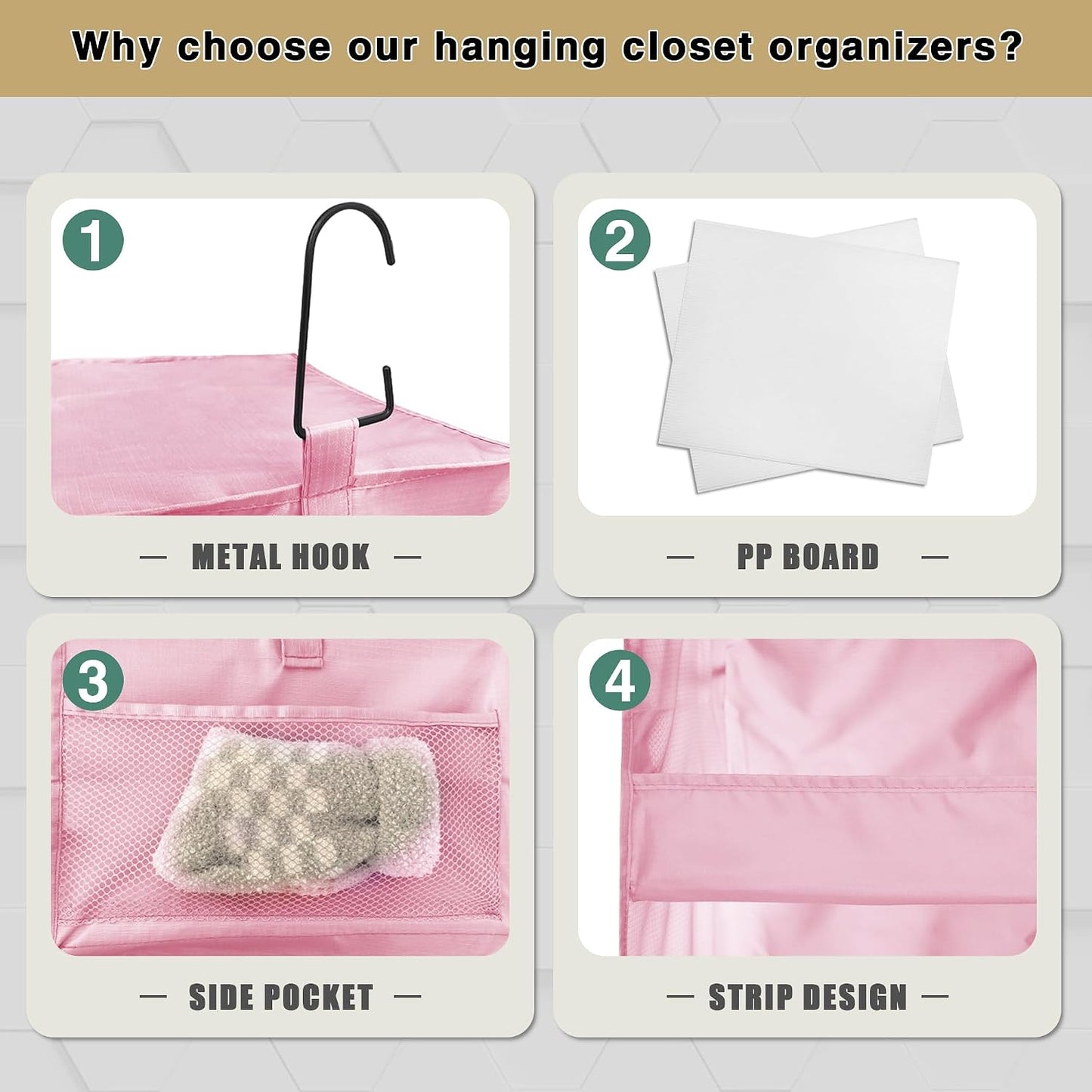 3-Shelf Hanging Closet Organizer, Washable Foldable Storage, Dark Gray | Front lip keeps items secure; side pockets add room; Oxford fabric handles towels, shirts, baby items, dorms, RVs or travel.