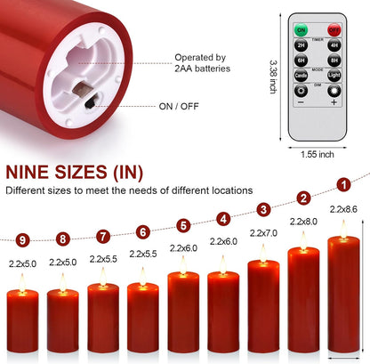 Flameless Flickering Battery Operated Candles D2.2''*H4 5" 6" 7" 8" 9" Set of 9 Ivory Real Wax Pillar LED Candles with 10-Key Remote and Cycling 24 Hours Timer (Ivory)