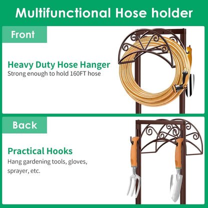 TomCare Garden Hose Holder Heavy Duty Water Hose Holder Holds 160 FT Hoses 4 Spikes Hose Reel Freestanding Hose Hanger Sturdy Hose Storage Stand for Outside Yard Lawn
